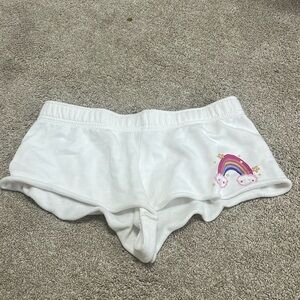 PacSun Women’s Sweat Shorts White with rainbow graphic